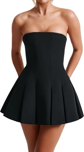 Women's Sexy Strapless Ruched Pleated Tube Mini Dress Y2K Sleeveless A Line Bodycon Short Dress in Kuwait
