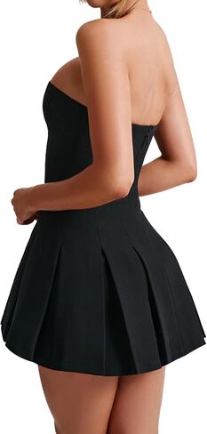 Women's Sexy Strapless Ruched Pleated Tube Mini Dress Y2K Sleeveless A Line Bodycon Short Dress in Kuwait