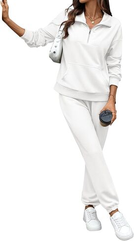 Women's Cozy 2 Piece Outfits Lounge Sets Long Sleeve Half Zip Sweatshirt Tops Jogger Sweatpants Sweats Track Suits Set in Saudi Arabia