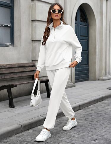 Women's Cozy 2 Piece Outfits Lounge Sets Long Sleeve Half Zip Sweatshirt Tops Jogger Sweatpants Sweats Track Suits Set in Saudi Arabia