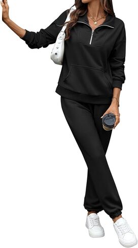 Women's Cozy 2 Piece Outfits Lounge Sets Long Sleeve Half Zip Sweatshirt Tops Jogger Sweatpants Sweats Track Suits Set in Saudi Arabia