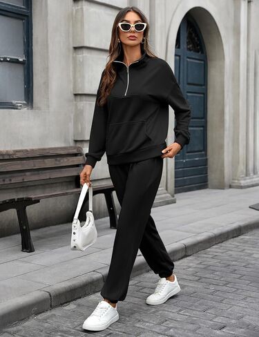 Women's Cozy 2 Piece Outfits Lounge Sets Long Sleeve Half Zip Sweatshirt Tops Jogger Sweatpants Sweats Track Suits Set in Saudi Arabia