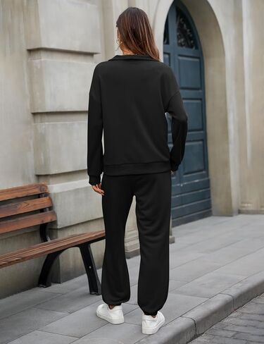 Women's Cozy 2 Piece Outfits Lounge Sets Long Sleeve Half Zip Sweatshirt Tops Jogger Sweatpants Sweats Track Suits Set in Saudi Arabia