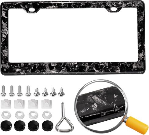 Real Carbon Fiber License Plate Frame, 100% Pure Carbon Fiber Frame, Black License Plate Holder Cover with Screw Caps, Anti-Vibration Pads, (Twill 2 Hole) in Saudi Arabia