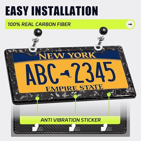 Real Carbon Fiber License Plate Frame, 100% Pure Carbon Fiber Frame, Black License Plate Holder Cover with Screw Caps, Anti-Vibration Pads, (Twill 2 Hole) in Saudi Arabia