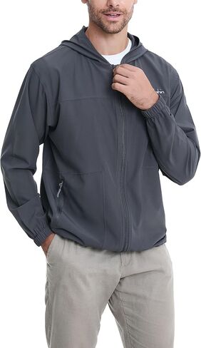 القماش رجالي سترة خفيفة الوزن مع جيوب هود الرمز البريدي للسفر المشي لمسافات طويلة الصيد in Kuwait