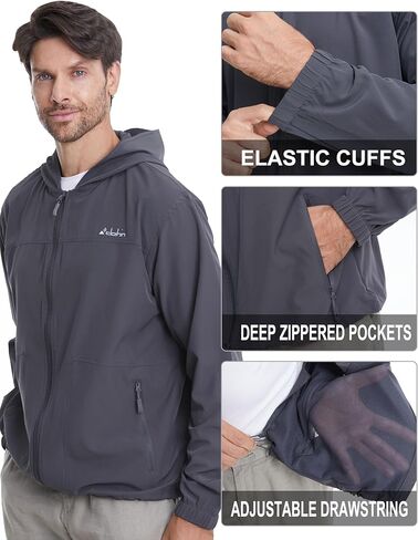 القماش رجالي سترة خفيفة الوزن مع جيوب هود الرمز البريدي للسفر المشي لمسافات طويلة الصيد in Kuwait