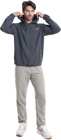 القماش رجالي سترة خفيفة الوزن مع جيوب هود الرمز البريدي للسفر المشي لمسافات طويلة الصيد in Kuwait