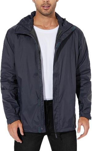 Men's Rain Jacket Lightweight Waterproof Raincoat with Adjustable Hooded Outdoor Hiking Windbreaker in Kuwait