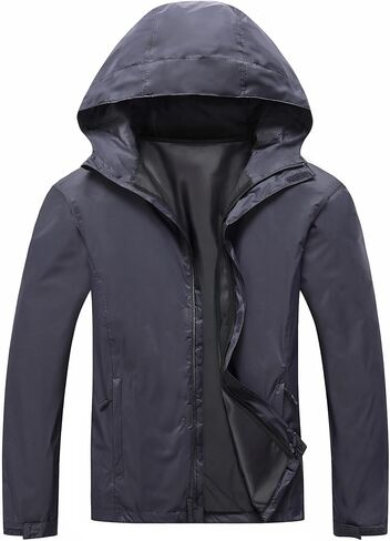 Men's Rain Jacket Lightweight Waterproof Raincoat with Adjustable Hooded Outdoor Hiking Windbreaker in Kuwait