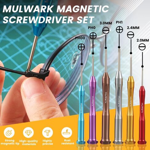 MulWark 6pc Magnetic Mini Flathead and Phillips Micro Precision Head Small Screwdriver Set CRV Eyeglasses Watches Electronics Computer Tools Repair Kit (6PC Screwdrivers) in Saudi Arabia