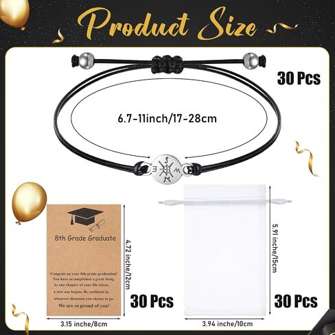 Tondiamo 30 Pcs 2025 Cross Bracelets Bulk Class of 2025 Graduation Gifts Graduation Bracelet Distance Friendship Bracelets with Card and Organza Bag for College High School Graduate Gifts in Saudi Arabia