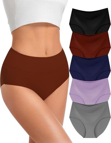 Seamless Underwear for Women High Waisted Briefs No Show Full Coverage Stretch Panties 5 Pack XS-2XL in Saudi Arabia