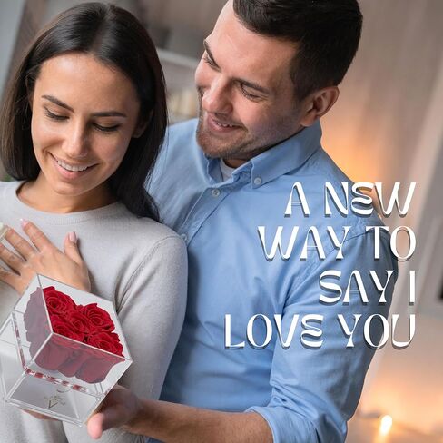 Vlove® Forever Roses في صندوق المجوهرات | الورود الحقيقية إلى الأبد بوكس ​​| الزهور المحفوظة بشكل طبيعي | محفوظ صندوق الورد | الوردة الأبدية التي تستمر في السنة | هدايا رومانسية لأمي وزوجة (أحمر) in Kuwait
