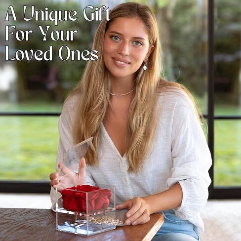 Vlove® Forever Roses في صندوق المجوهرات | الورود الحقيقية إلى الأبد بوكس ​​| الزهور المحفوظة بشكل طبيعي | محفوظ صندوق الورد | الوردة الأبدية التي تستمر في السنة | هدايا رومانسية لأمي وزوجة (أحمر) in Kuwait