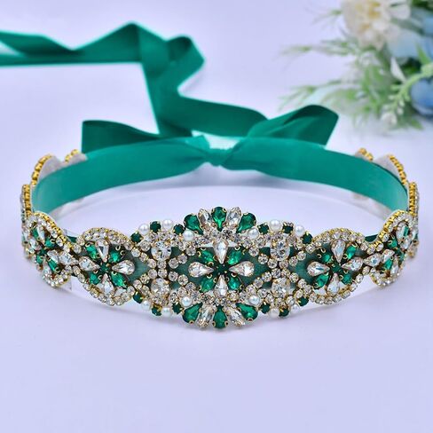 ECYC Ltd Crystal Rhinestone Wedding Dress Belt Emerald Green Rhinestone Bridal Belt Sashes Bridesmaid Dress Belt in Kuwait