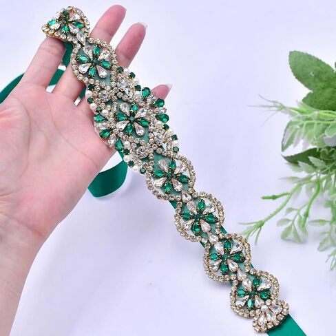 ECYC Ltd Crystal Rhinestone Wedding Dress Belt Emerald Green Rhinestone Bridal Belt Sashes Bridesmaid Dress Belt in Kuwait