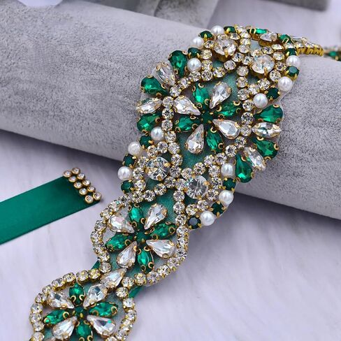 ECYC Ltd Crystal Rhinestone Wedding Dress Belt Emerald Green Rhinestone Bridal Belt Sashes Bridesmaid Dress Belt in Kuwait