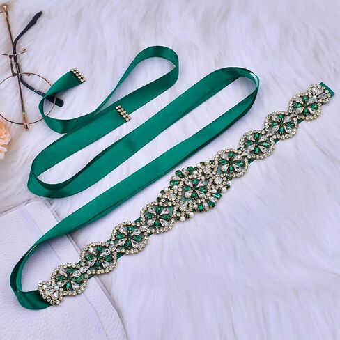 ECYC Ltd Crystal Rhinestone Wedding Dress Belt Emerald Green Rhinestone Bridal Belt Sashes Bridesmaid Dress Belt in Kuwait