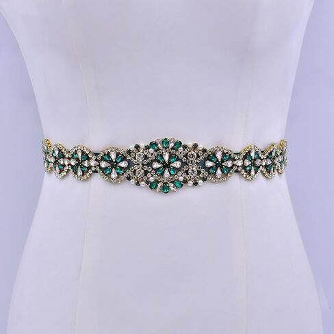 ECYC Ltd Crystal Rhinestone Wedding Dress Belt Emerald Green Rhinestone Bridal Belt Sashes Bridesmaid Dress Belt in Kuwait