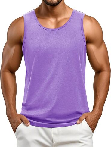 Cotrasen Men Tank Top Upf 50+ قميص من القطن بلا أكمام الرطوبة رطوبة كمال الأجسام كمال جيم. in Kuwait
