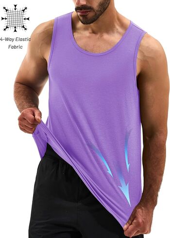 Cotrasen Men Tank Top Upf 50+ قميص من القطن بلا أكمام الرطوبة رطوبة كمال الأجسام كمال جيم. in Kuwait