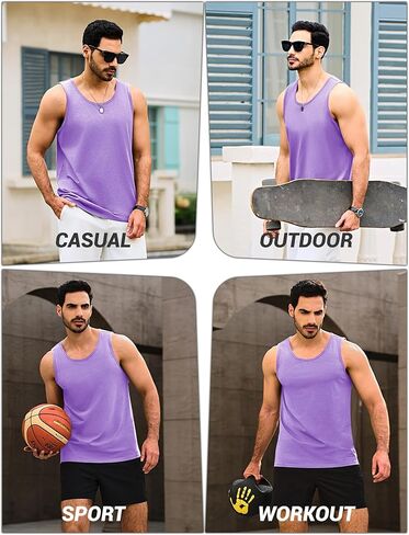 Cotrasen Men Tank Top Upf 50+ قميص من القطن بلا أكمام الرطوبة رطوبة كمال الأجسام كمال جيم. in Kuwait