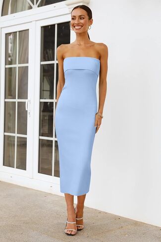 Arach & Cloz Women's Summer Mulberry Silk Blend Bodycon Backless Slit Midi Dress Dress Wedder Wedding Party Dresses 2025 in Kuwait