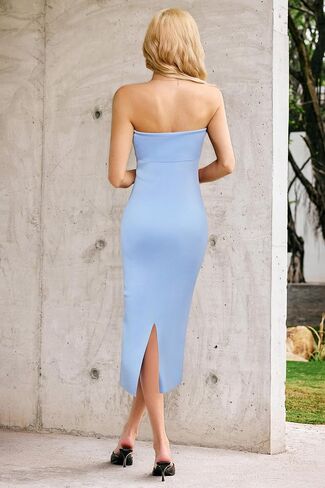 Arach & Cloz Women's Summer Mulberry Silk Blend Bodycon Backless Slit Midi Dress Dress Wedder Wedding Party Dresses 2025 in Kuwait