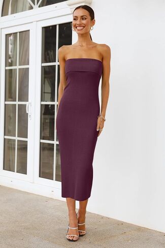 Arach & Cloz Women's Summer Mulberry Silk Blend Bodycon Backless Slit Midi Dress Dress Wedder Wedding Party Dresses 2025 in Kuwait