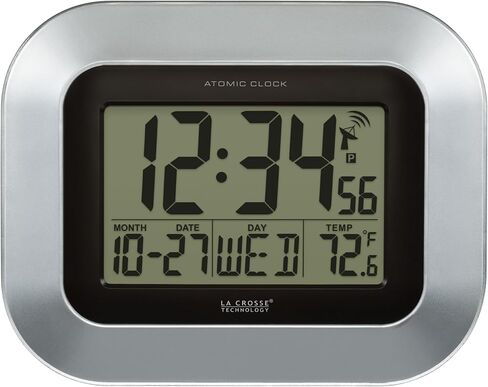 La Crosse Technology WT-8005U-S Atomic Digital Wall Clock with Indoor Temperature, Silver & 617-1270 Atomic LCD Alarm Clock in Saudi Arabia