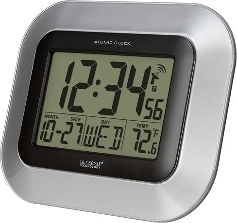 La Crosse Technology WT-8005U-S Atomic Digital Wall Clock with Indoor Temperature, Silver & 617-1270 Atomic LCD Alarm Clock in Saudi Arabia