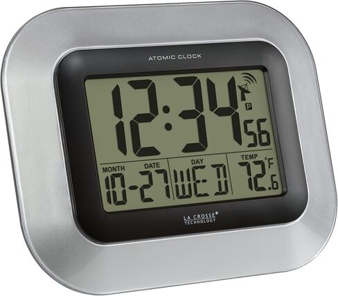La Crosse Technology WT-8005U-S Atomic Digital Wall Clock with Indoor Temperature, Silver & 617-1270 Atomic LCD Alarm Clock in Saudi Arabia