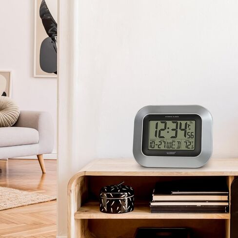 La Crosse Technology WT-8005U-S Atomic Digital Wall Clock with Indoor Temperature, Silver & 617-1270 Atomic LCD Alarm Clock in Saudi Arabia