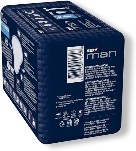 Seni Man Active Guards, Male Incontinence Bladder Control Pads, 7-1/2" x 9-3/10", 15 Count (1 Pack of 15), Light Absorbency with Adhesive Strip and Super Absorbent Core, for Men in Saudi Arabia