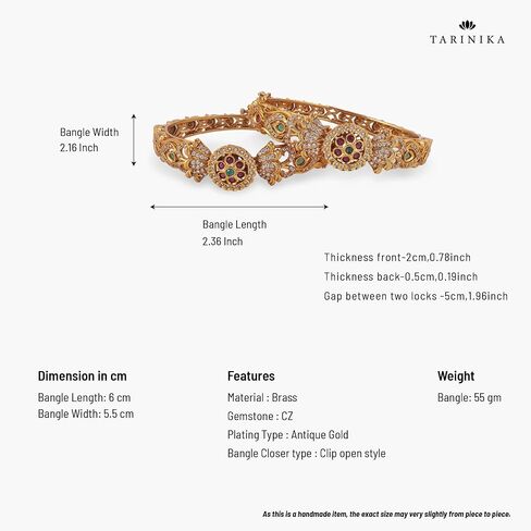 TARINIKA Antique Gold Plated Sarang Bangles with Floral Design - Indian Bangles for Women Perfect for Ethnic Occasions | Vadhandhi | Traditional Indian Bangles For Women | 1 Year Warranty* in Saudi Arabia