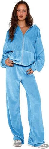 yidengymx Womens 2 Piece Velour Tracksuit Two Piece Soft Velvet Hooded Sweatsuits for Women Lounge with Pockets in Saudi Arabia