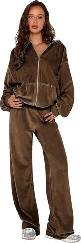 yidengymx Womens 2 Piece Velour Tracksuit Two Piece Soft Velvet Hooded Sweatsuits for Women Lounge with Pockets in Saudi Arabia