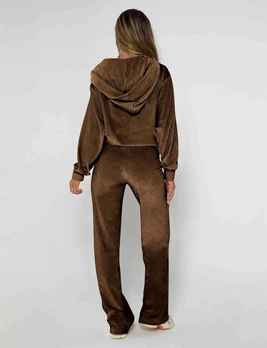 yidengymx Womens 2 Piece Velour Tracksuit Two Piece Soft Velvet Hooded Sweatsuits for Women Lounge with Pockets in Saudi Arabia