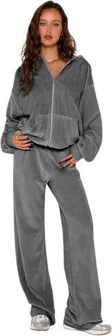 yidengymx Womens 2 Piece Velour Tracksuit Two Piece Soft Velvet Hooded Sweatsuits for Women Lounge with Pockets in Saudi Arabia