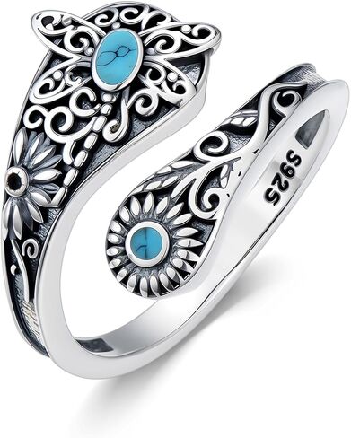 Mother Daughter Spoon Ring 925 Sterling Silver Elephant/Highland Cow/Dinosaur/Wolf/Dragonfly/Butterfly/Mushroom/Spoon Ring Vintage Boho Oxidized Wrap Adjustable Ring Gifts in Kuwait