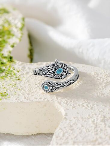 Mother Daughter Spoon Ring 925 Sterling Silver Elephant/Highland Cow/Dinosaur/Wolf/Dragonfly/Butterfly/Mushroom/Spoon Ring Vintage Boho Oxidized Wrap Adjustable Ring Gifts in Kuwait