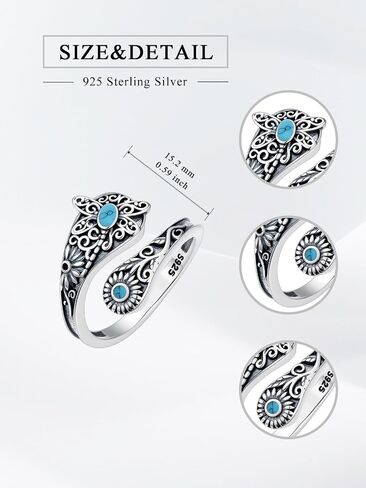 Mother Daughter Spoon Ring 925 Sterling Silver Elephant/Highland Cow/Dinosaur/Wolf/Dragonfly/Butterfly/Mushroom/Spoon Ring Vintage Boho Oxidized Wrap Adjustable Ring Gifts in Kuwait