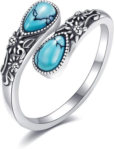 Moonstone/Moss Agate/Turquoise Spoon Rings 925 Sterling Silver Vintage Sumflower Thumb Ring for Women Vintage Gemstone Rings Gift For Mom Wife Sister Her in Kuwait