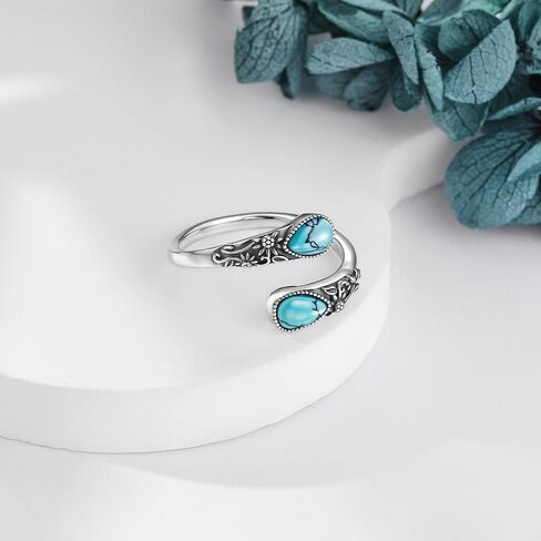 Moonstone/Moss Agate/Turquoise Spoon Rings 925 Sterling Silver Vintage Sumflower Thumb Ring for Women Vintage Gemstone Rings Gift For Mom Wife Sister Her in Kuwait