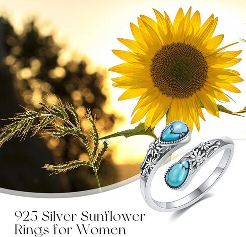 Moonstone/Moss Agate/Turquoise Spoon Rings 925 Sterling Silver Vintage Sumflower Thumb Ring for Women Vintage Gemstone Rings Gift For Mom Wife Sister Her in Kuwait