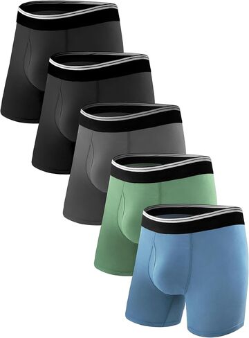 Incontinence Underwear for Men Washable Soft Reusable Leakproof Boxer Briefs with Front Fly 5 Pack(Large,2 Black/1 Dark Grey/1 Green/1 Blue) in Saudi Arabia