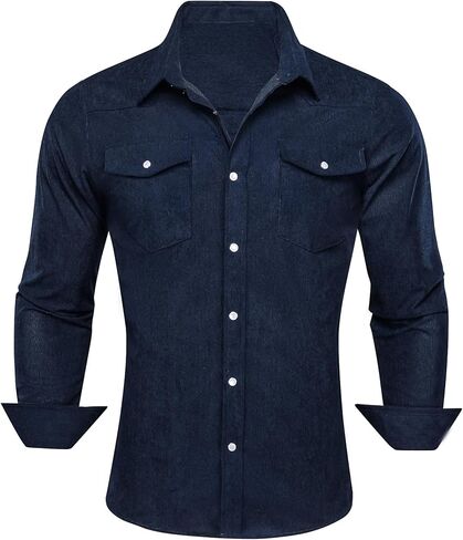 Barry.Wang Mens Corduroy Jacket Shirts Cowboy Lightweight Wrangler Field Western Casual Long Sleeve 2 Flap Pockets in Saudi Arabia