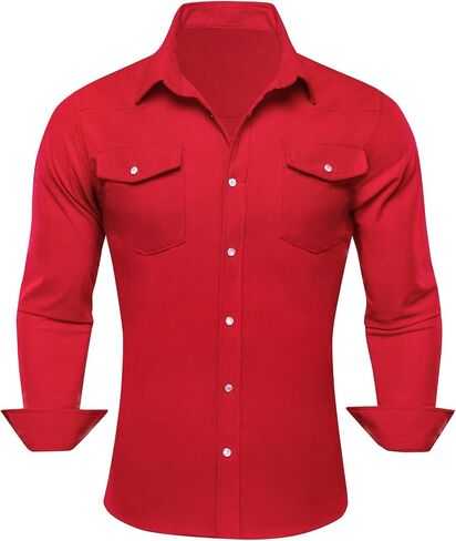 Barry.Wang Mens Corduroy Jacket Shirts Cowboy Lightweight Wrangler Field Western Casual Long Sleeve 2 Flap Pockets in Saudi Arabia
