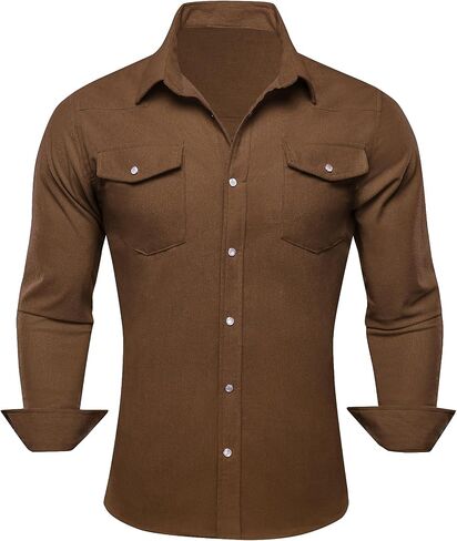 Barry.Wang Mens Corduroy Jacket Shirts Cowboy Lightweight Wrangler Field Western Casual Long Sleeve 2 Flap Pockets in Saudi Arabia